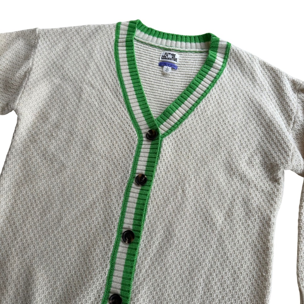 Future Collective Women’s Cream Cardigan with Green Trim